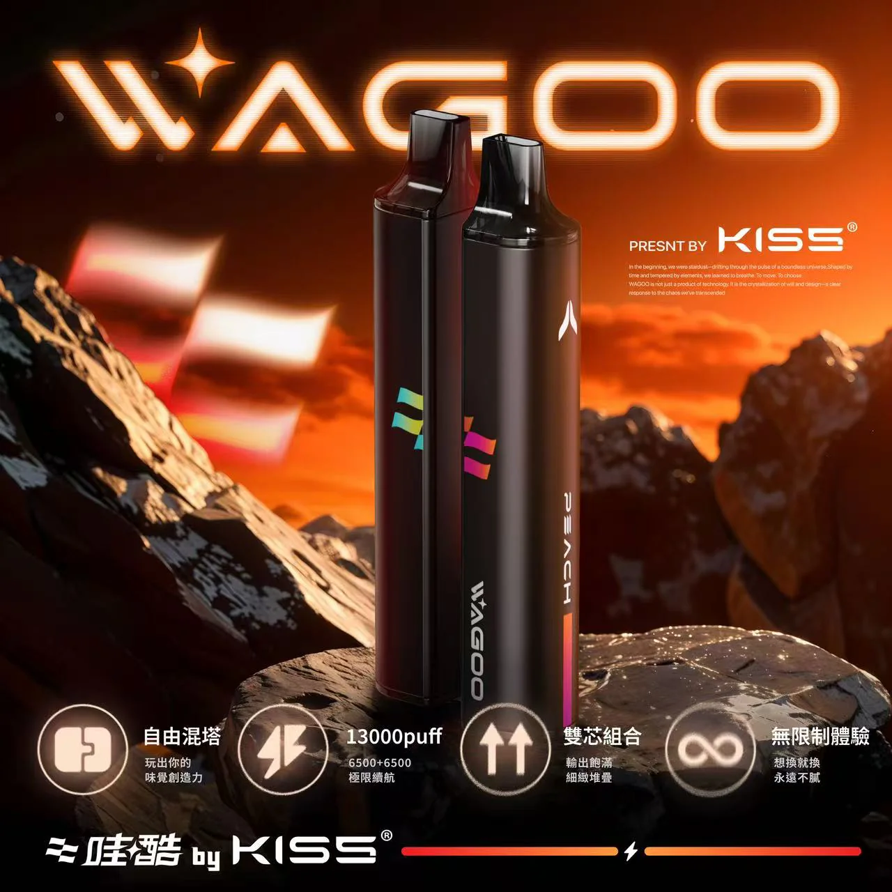 哇酷 KIS5 6500口拋棄式小煙多種風味包裝與吸嘴細節-熱力蒸氣電子菸推薦
