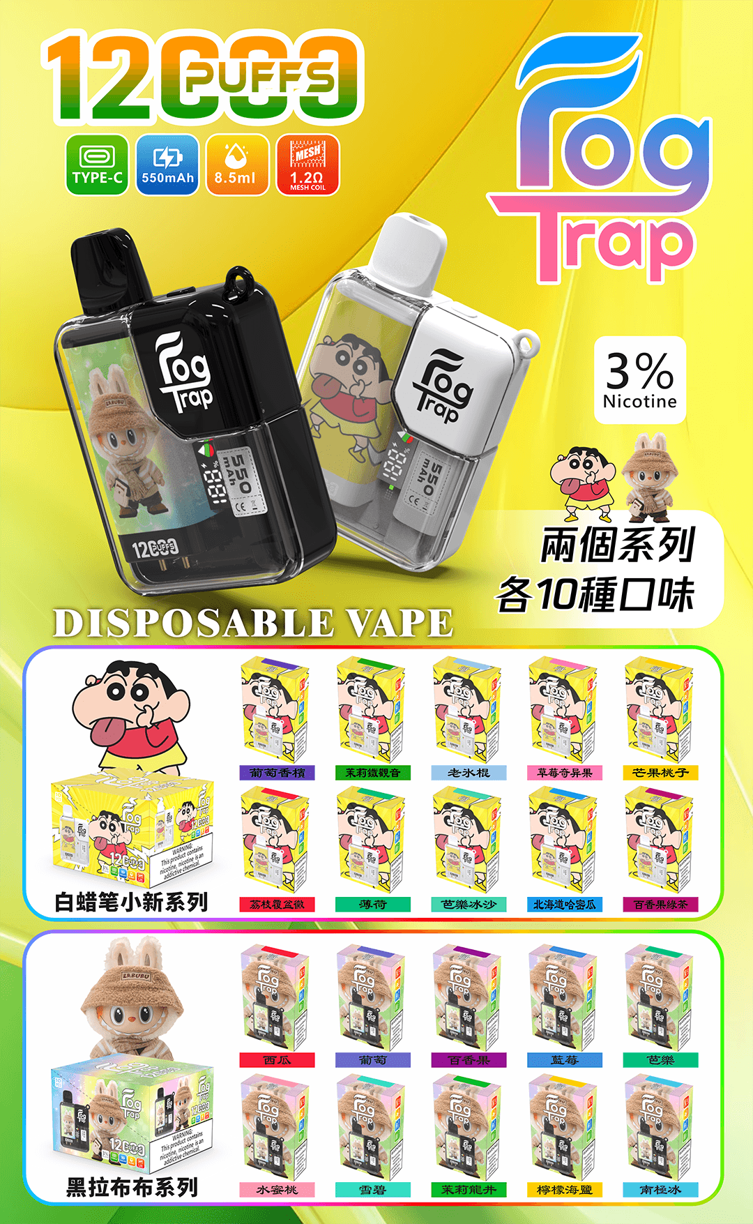 Fogtrap霧陷阱12000口 蠟筆小新＋拉布布聯名 買十送一主視覺